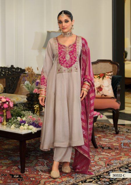 D 30352 C By Zaveri Viscose Kanjivaram Readymade Suits
